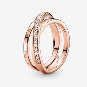Pandora Rose Gold Plated Crossover Pavé Triple Band Ring